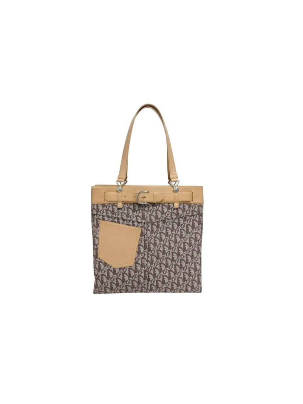 Dior Trotter Tote Bag Canvas Leather Brown Silver